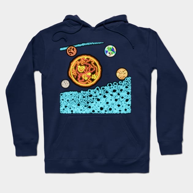 Electric Solar System Neon Asteroid Belt and Inner Planets Hoodie by gkillerb